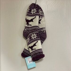 Purple and White Knit Sherpa socks